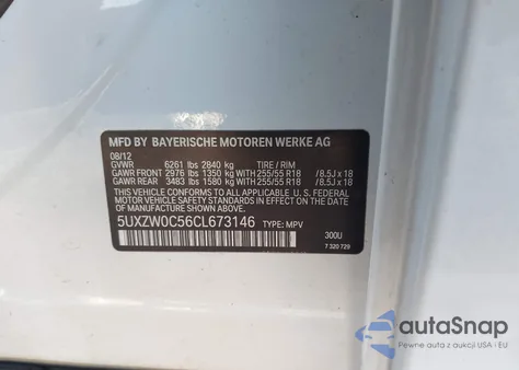 2012 BMW X5 xDrive35D z USA, uszkodzony, nr VIN 5UXZW0C56CL673146